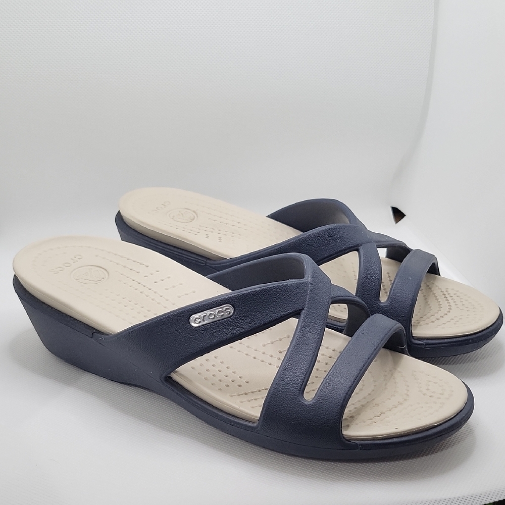 CROCS Blue Sandals with Crisscross Straps and Contoured Footbed